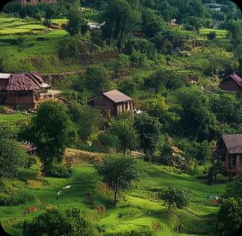 Cottages nestled in the hillside greenery